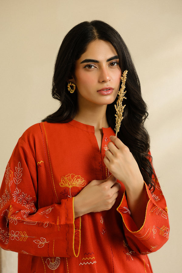 Sahar | Pre Essential Emb Edit | Burnt Citrus - Ladies Clothes - Maria Faisal