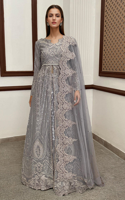 Threads and Motifs | Formal Dresses 25 | Net Embroidered Maxi With Dupatta - Ladies Clothes - Maria Faisal