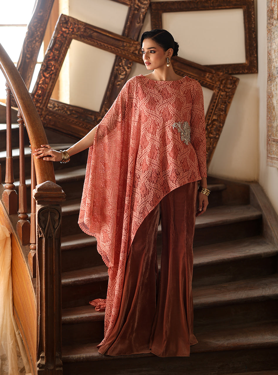 Zainab Chottani | Velura Velvet Edit 25 | Blush Cape - Formal Dress - available at Maria Faisal in UK and USA.