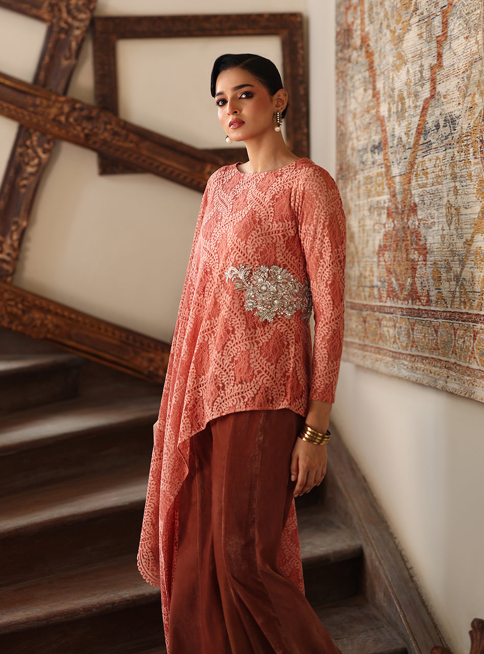 Zainab Chottani | Velura Velvet Edit 25 | Blush Cape - Formal Dress - available at Maria Faisal in UK and USA.