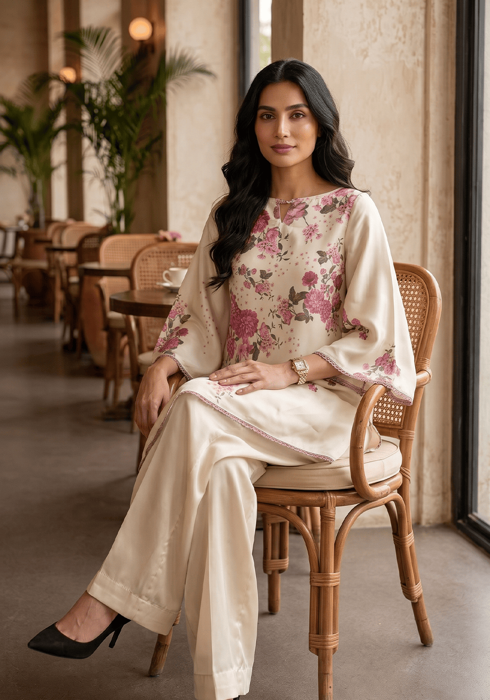 Zarqash | Silk Edit 26 | Blush Botanica - Luxury Dress - available at Maria Faisal in UK and USA.