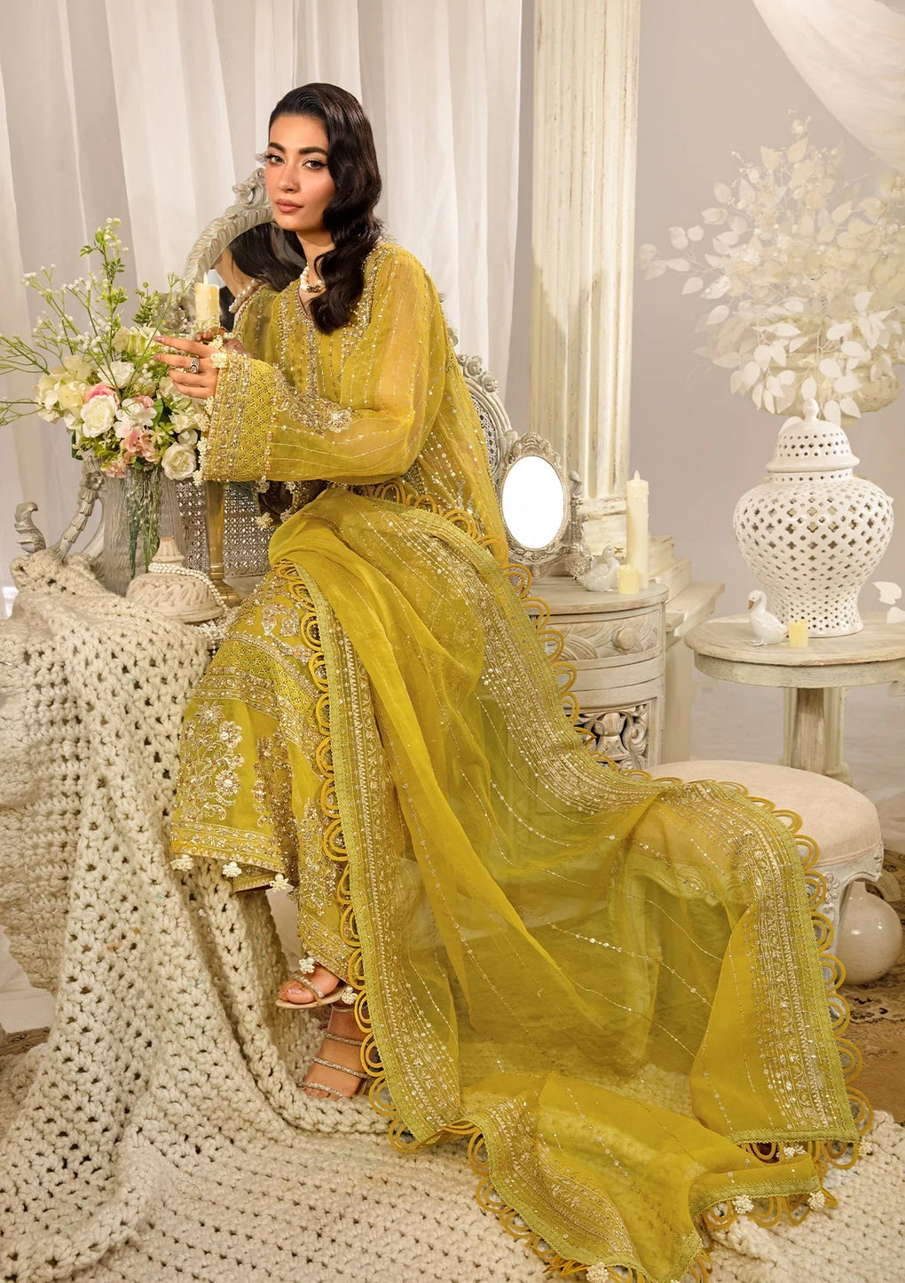 Elaf Premium | Evara Formals 24 | EFE-03 SUNLIT - Designer Dress with Intricate embroidery and embellishments. Shop elegent wedding dress at Maria Faisal.