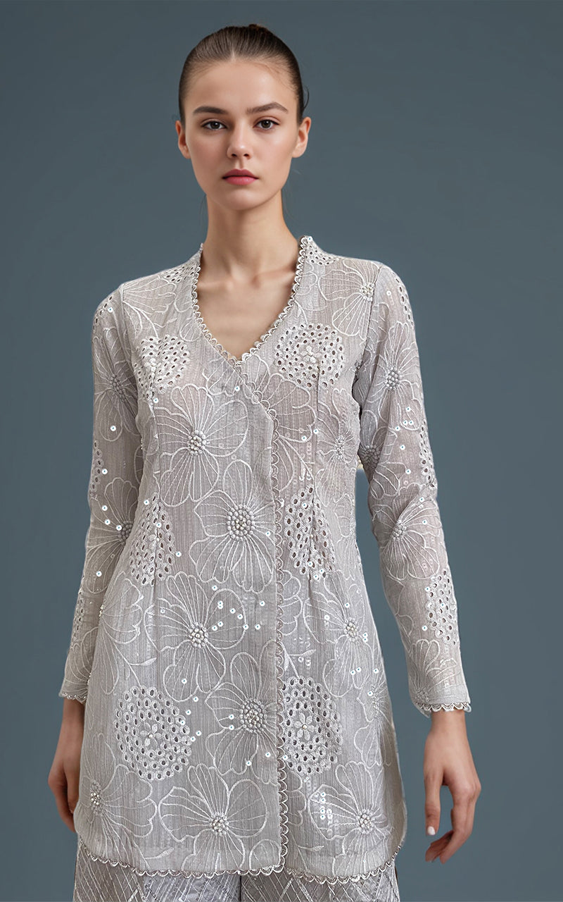 Threads and Motifs | Formal Dresses 25 | Chiffon Chikankari Embroidered Angrakha with Net embroidered trouser