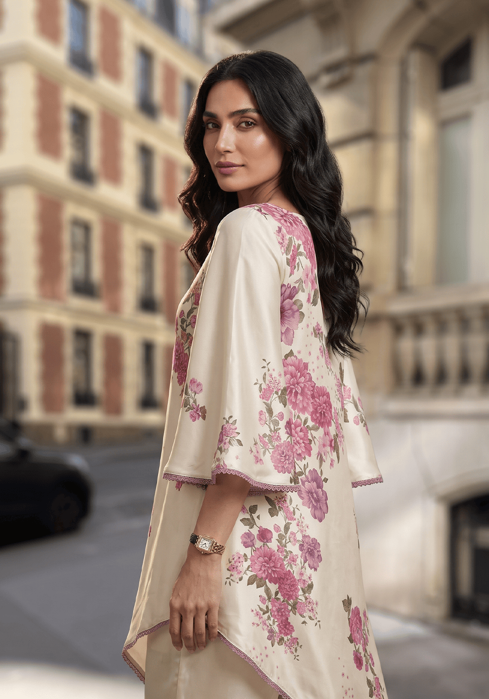 Zarqash | Silk Edit 26 | Blush Botanica - Luxury Dress - available at Maria Faisal in UK and USA.