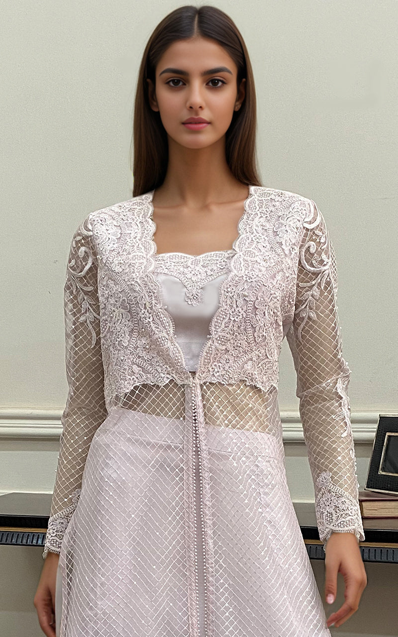 Threads and Motifs | Formal Dresses 25 | Net Embroidered Jacket with Embroidered Blouse and Skirt - Ladies Clothes - Maria Faisal