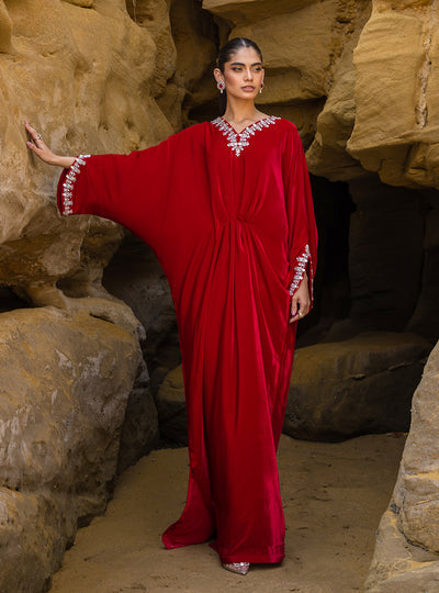Zainab Chottani | The Kaftan Edit | Capri Red - Formal Dress - available at Maria Faisal in UK and USA.