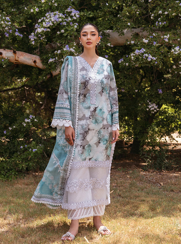 Zainab Chottani | Tahra Lawn 24 | ZINNIA - D 3B - Designer Dress with Intricate embroidery and embellishments. Shop elegent wedding dress at Maria Faisal.