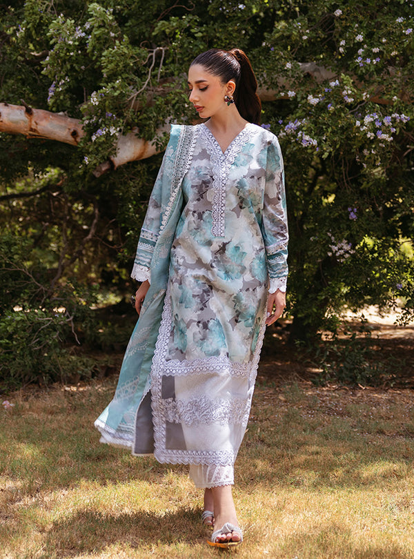 Zainab Chottani | Tahra Lawn 24 | ZINNIA - D 3B - Designer Dress with Intricate embroidery and embellishments. Shop elegent wedding dress at Maria Faisal.