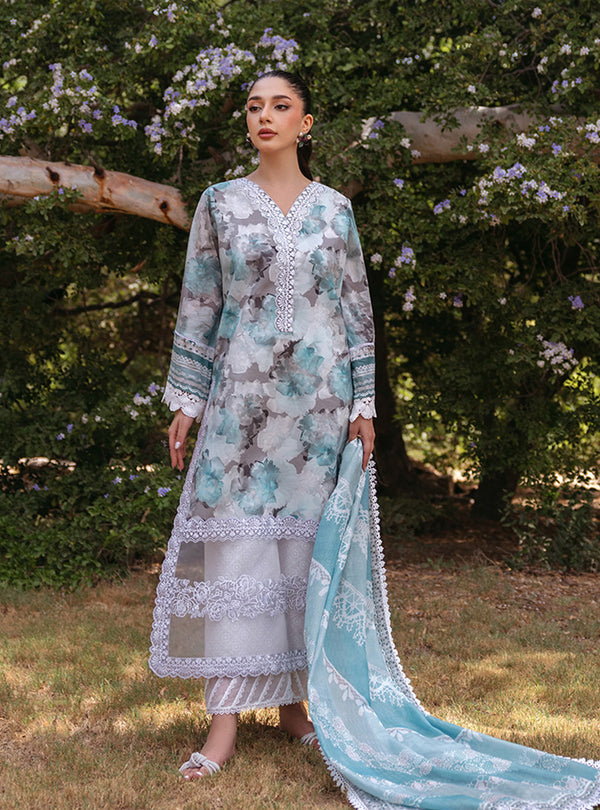 Zainab Chottani | Tahra Lawn 24 | ZINNIA - D 3B - Designer Dress with Intricate embroidery and embellishments. Shop elegent wedding dress at Maria Faisal.