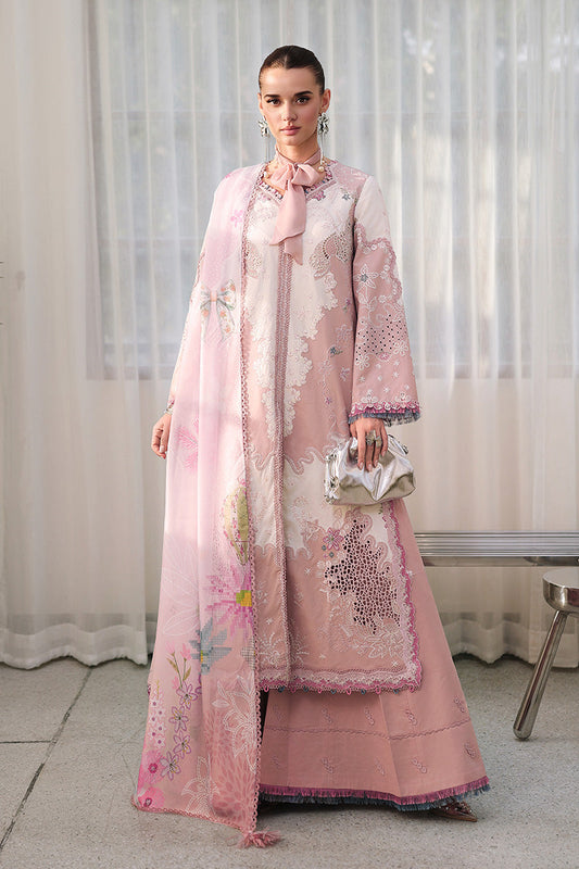  Model Wearing Soft Pink Lawn Front Open Shirt - Qalamkar | Chikankari Eid Edit 26 | CM-06 NOURA - Ladies Clothes - Maria Faisal