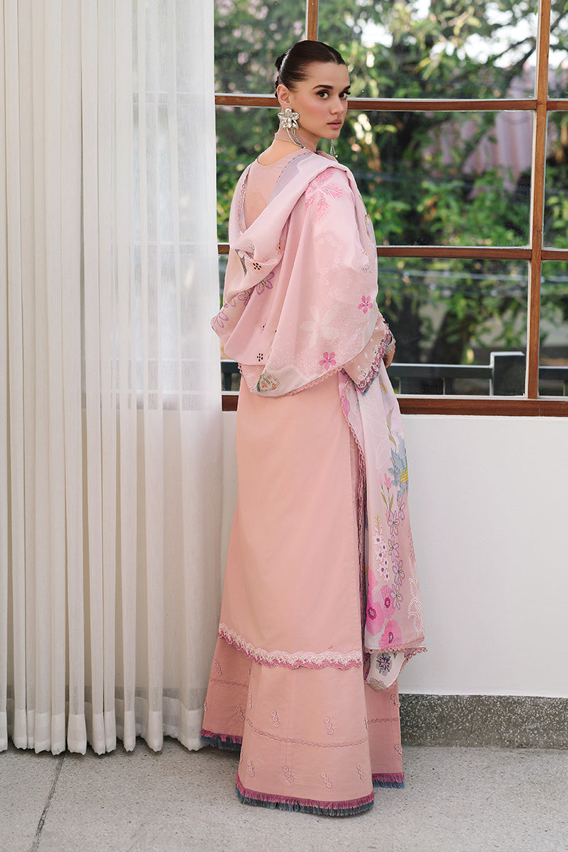  Model Wearing Soft Pink Lawn Front Open Shirt - Qalamkar | Chikankari Eid Edit 26 | CM-06 NOURA - Ladies Clothes - Maria Faisal