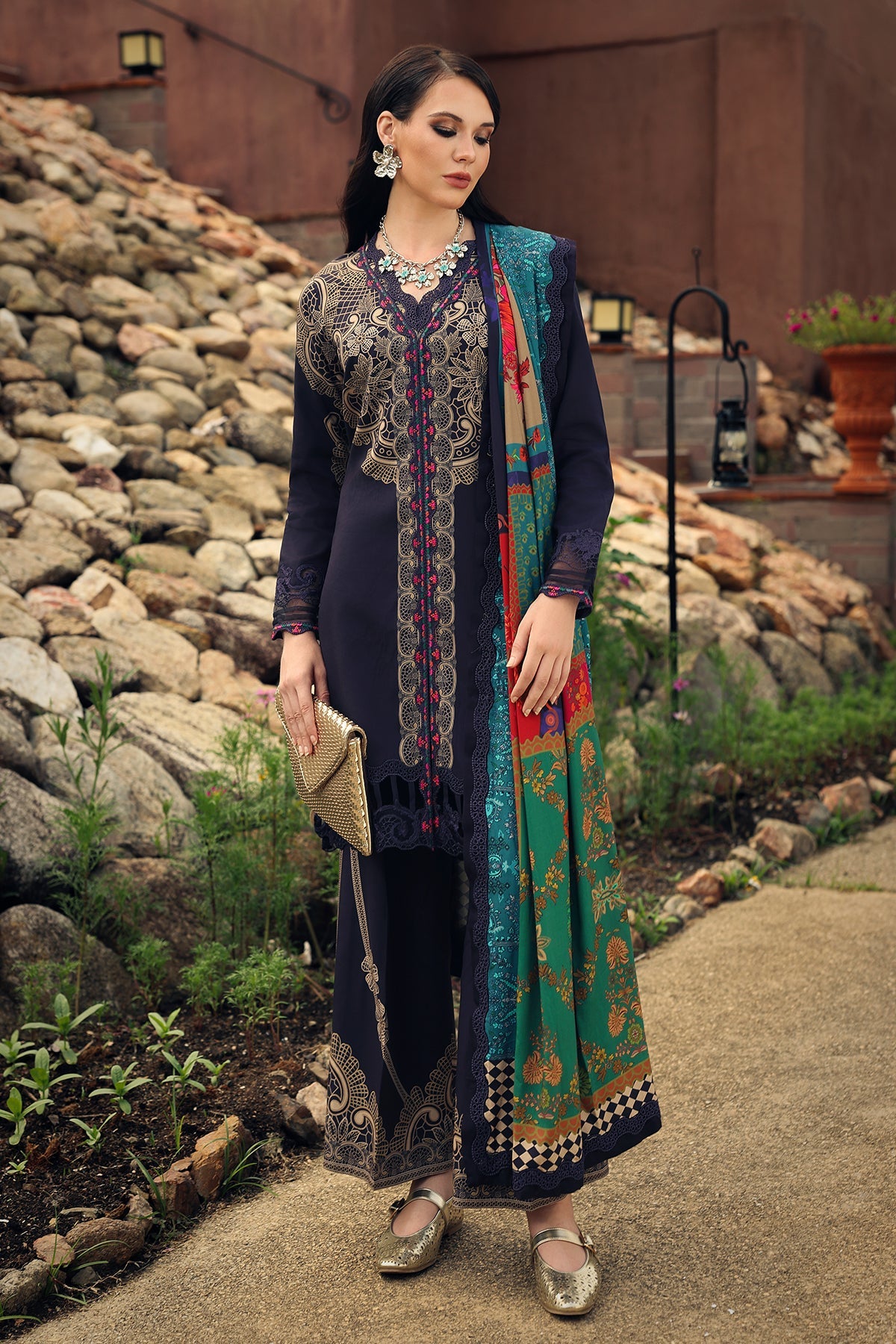 Charizma | Combination Linen 26 | CCW7-13 - Luxury Dress - available at Maria Faisal in UK and USA.