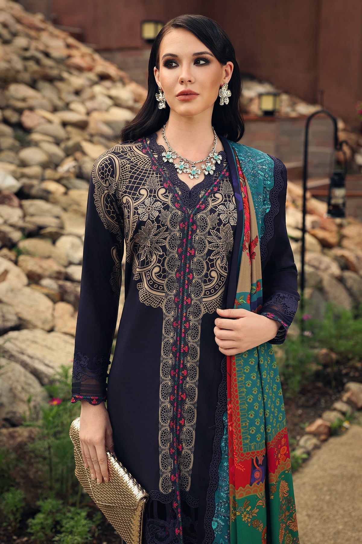Charizma | Combination Linen 26 | CCW7-13 - Luxury Dress - available at Maria Faisal in UK and USA.