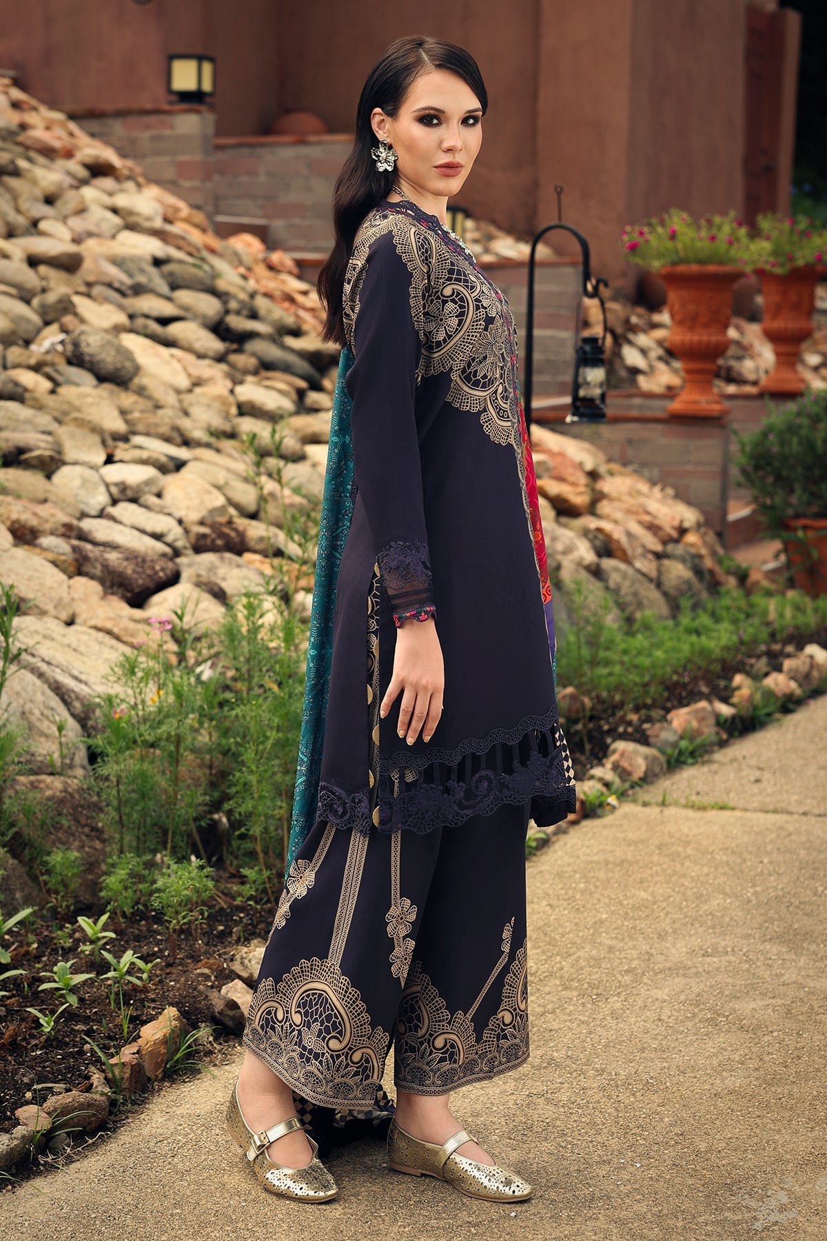 Charizma | Combination Linen 26 | CCW7-13 - Luxury Dress - available at Maria Faisal in UK and USA.