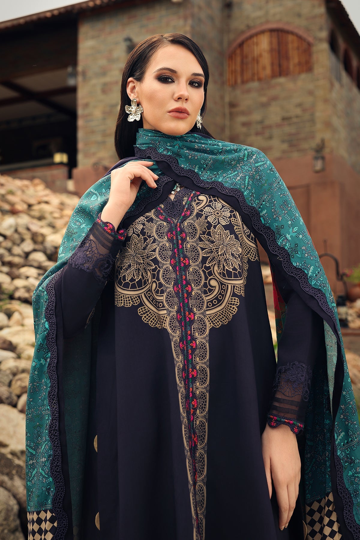 Charizma | Combination Linen 26 | CCW7-13 - Luxury Dress - available at Maria Faisal in UK and USA.