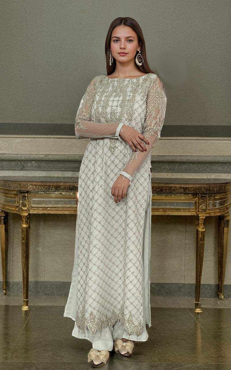 Threads and Motifs | Formal Dresses 25 | Net Embroidered Shirt With Trouser - Ladies Clothes - Maria Faisal