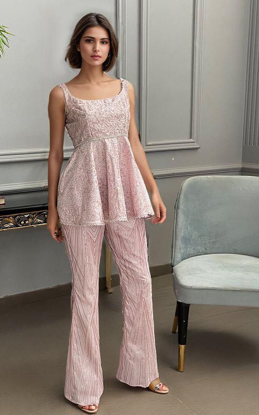 Threads and Motifs | Formal Dresses 25 | Net Embroidered Peplum With Embroidered Trouser - Ladies Clothes - Maria Faisal