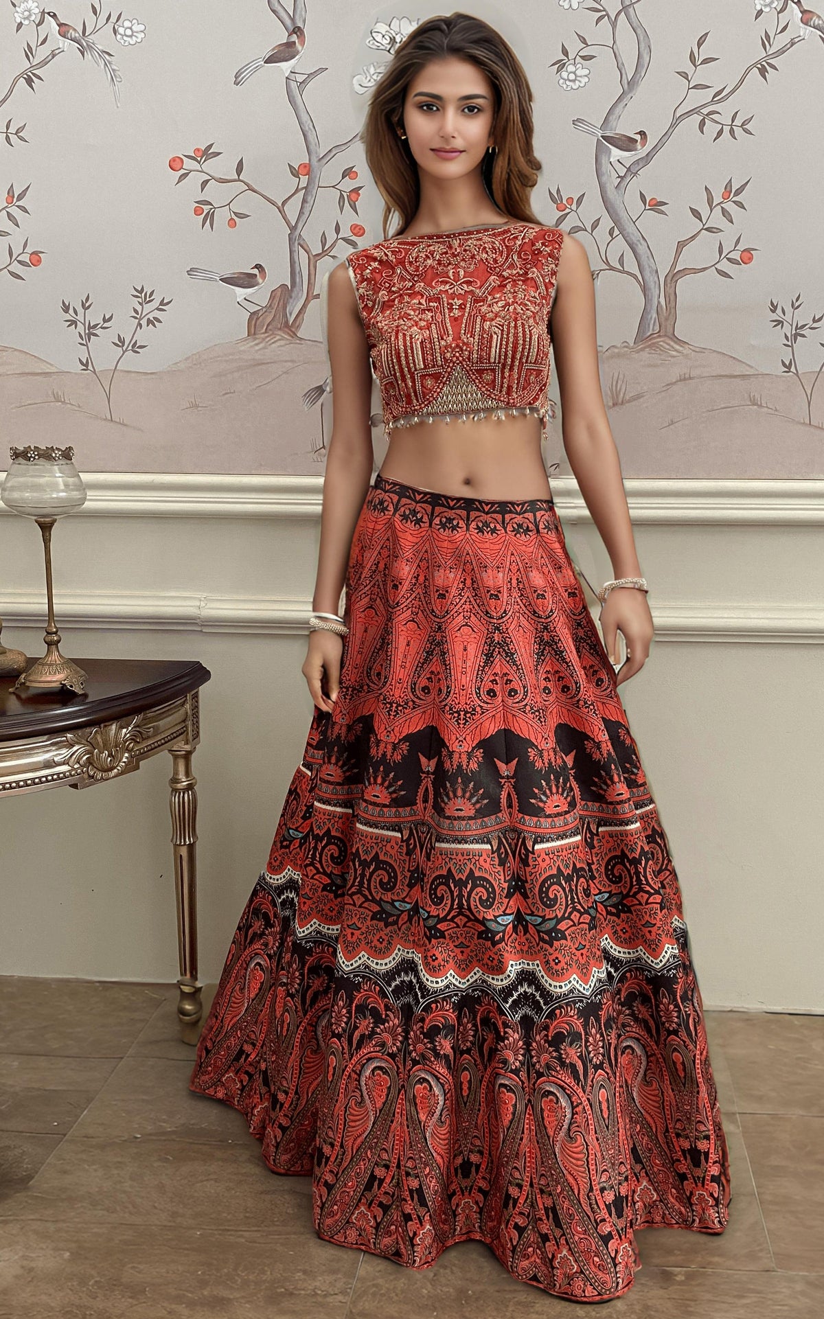 Threads and Motifs | Formal Dresses 25 | Embroidered Blouse With Printed Lehenga And Dupatta - Ladies Clothes - Maria Faisal