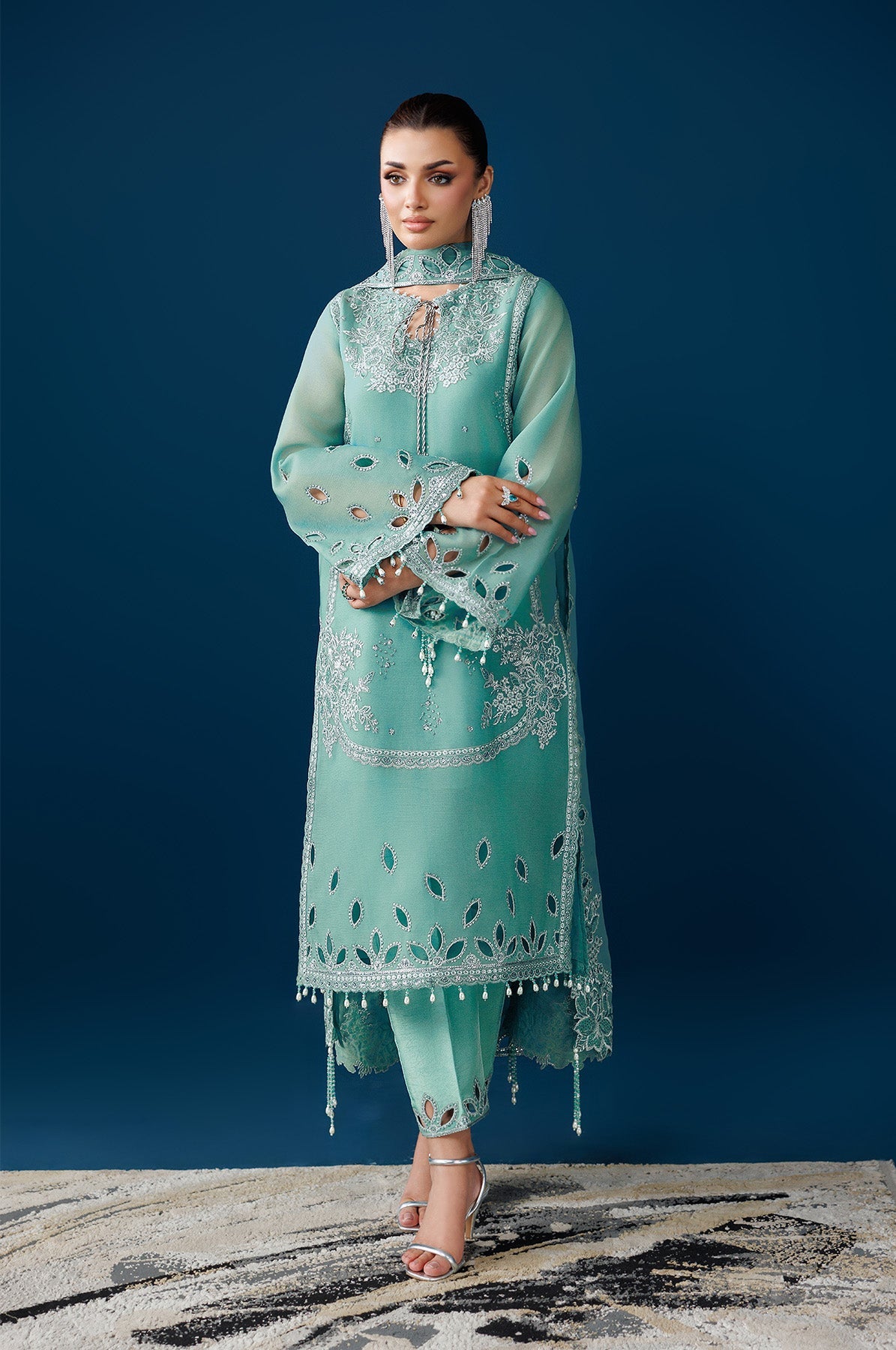 Alizeh | Dua Formals 26 | AF-DUA-3034-Sea Glass - Dress - available at Maria Faisal in UK and USA.