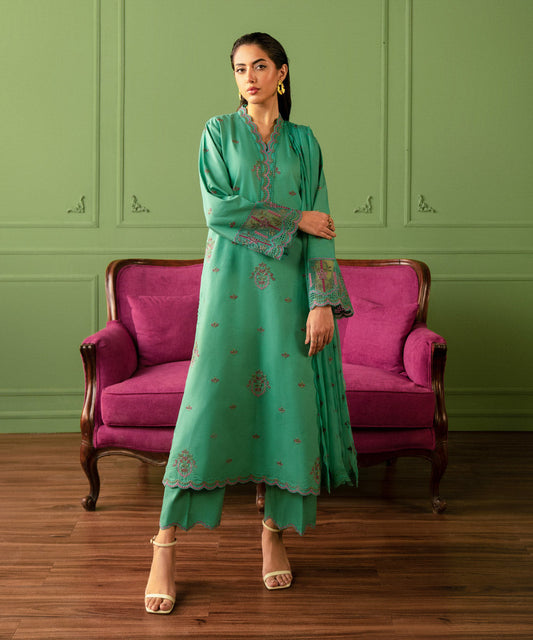 Sapphire | Intermix 2024 | Cambric Suit S-46 - Designer Dress with Intricate embroidery and embellishments. Shop elegent wedding dress at Maria Faisal.