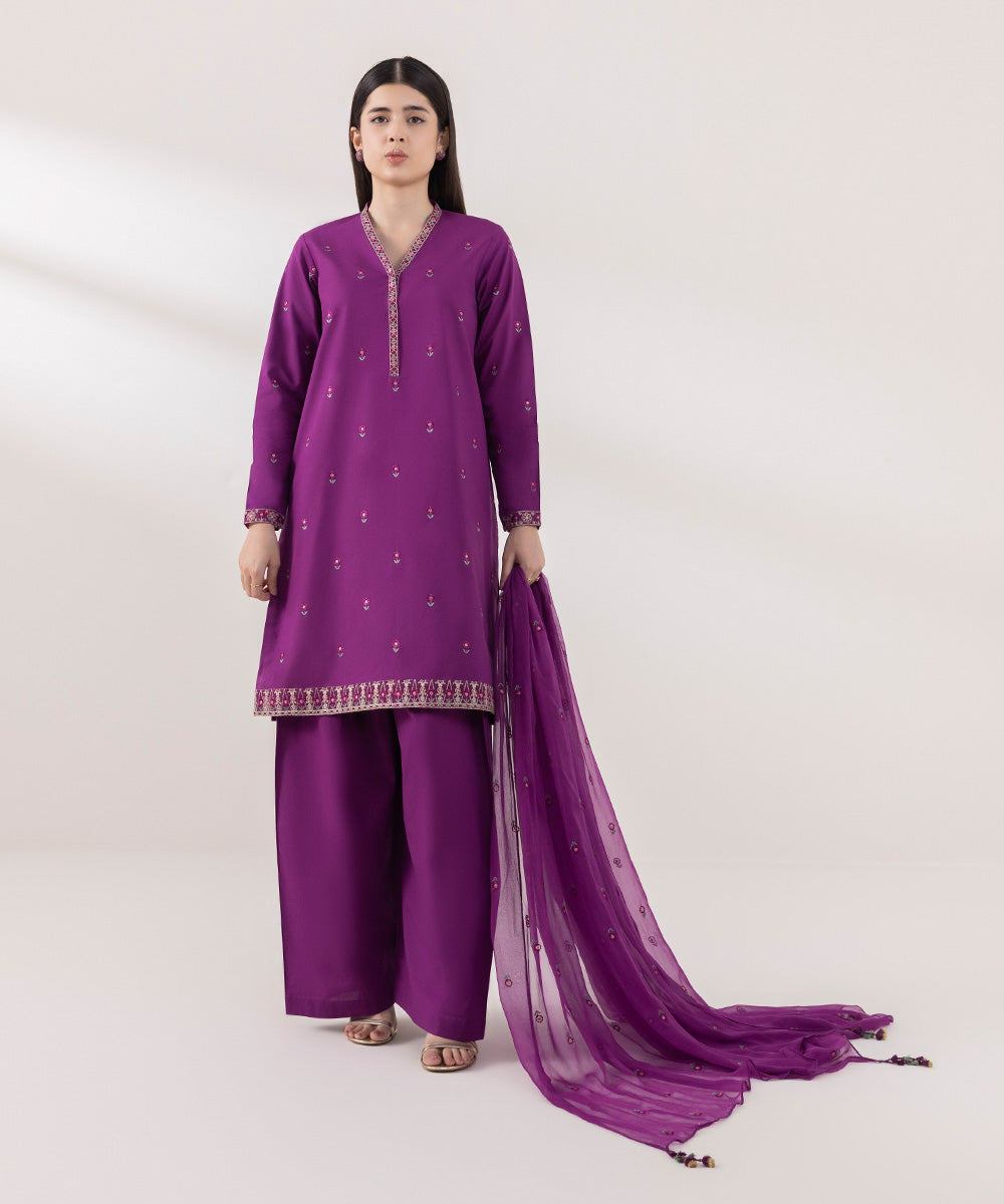 Sapphire | Intermix 2024 | Cambric Suit S-18 - Designer Dress with Intricate embroidery and embellishments. Shop elegent wedding dress at Maria Faisal.