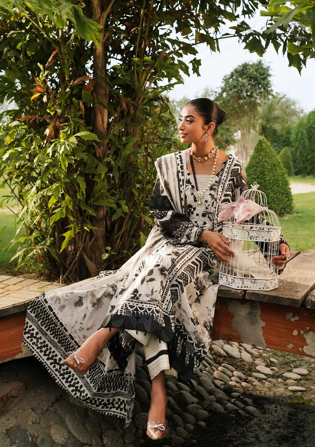 Elaf Premium | Printed Collection 24 | EEP-07B - Black Blossom - Waniyas