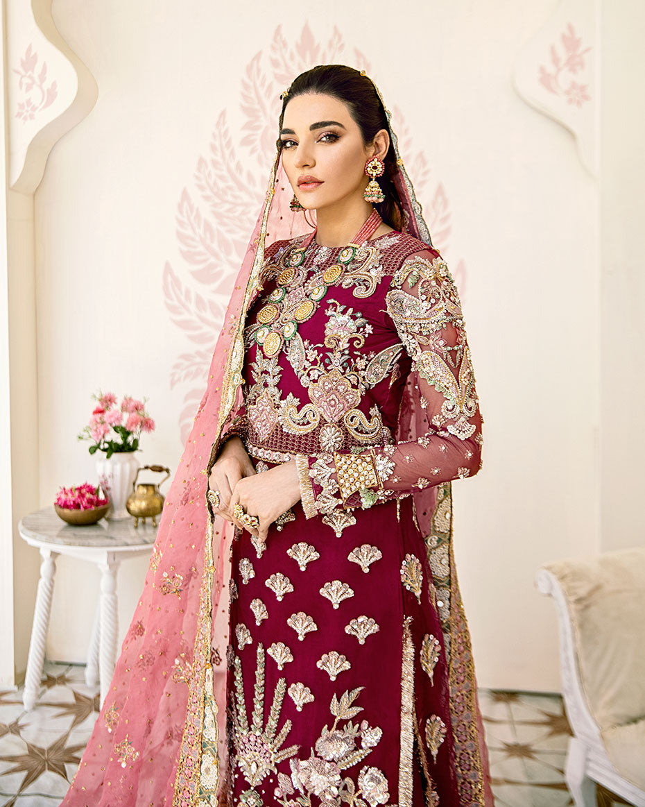 Gulaal | Wedding Formals | Pois Embroidered Net 3-Piece Suit WS-08 - Designer Dress with Intricate embroidery and embellishments. Shop elegent wedding dress at Maria Faisal.