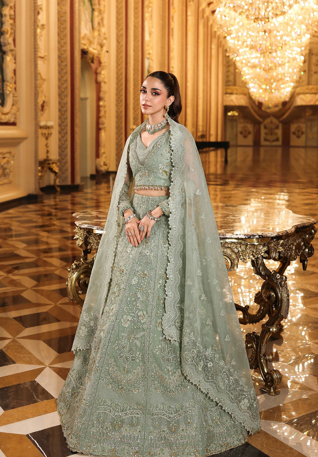 Elaf Premium | Stardom Formal Handwork 25 | ESH-03 LIME LIGHT - Formal Dress - available at Maria Faisal in UK and USA.