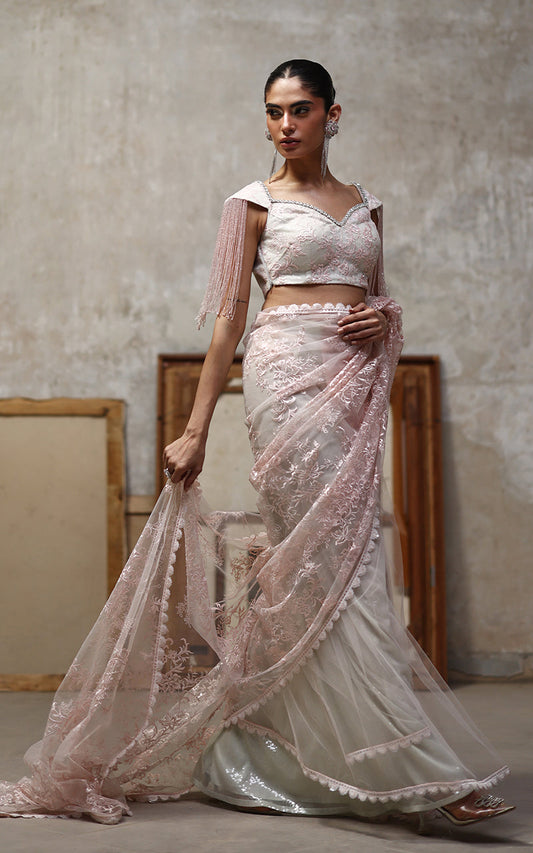 Threads and Motifs | Formal Dresses 25 | Net Embroidered Blouse And Saree - Ladies Clothes - Maria Faisal