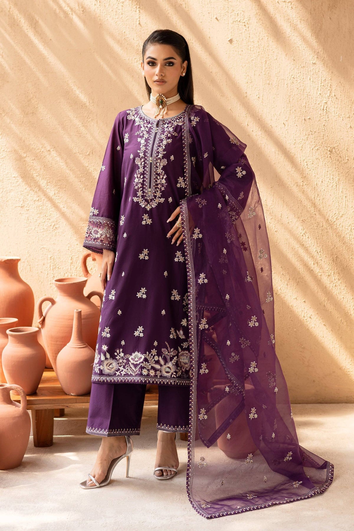 Batik | Nyra Embroidered Summer Solids | Amethyst by Maria Faisal - Registered Vendor of : Batik - type : Ladies Clothes - 100% original wedding dresses