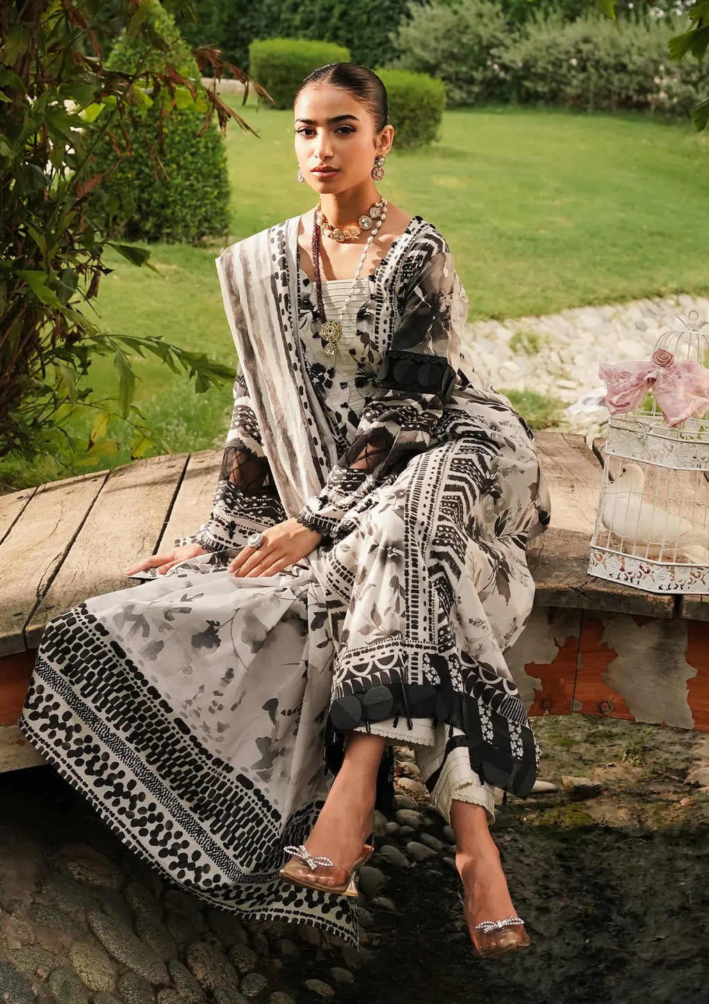 Elaf Premium | Printed Collection 24 | EEP-07B - Black Blossom - Waniyas