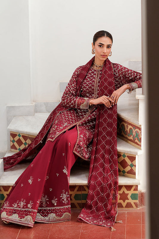Cross Stitch | FW-25 RTW WEDDING EDIT-2 | CRIMSON CASCADE - Wedding Dress - available at Maria Faisal in UK and USA.