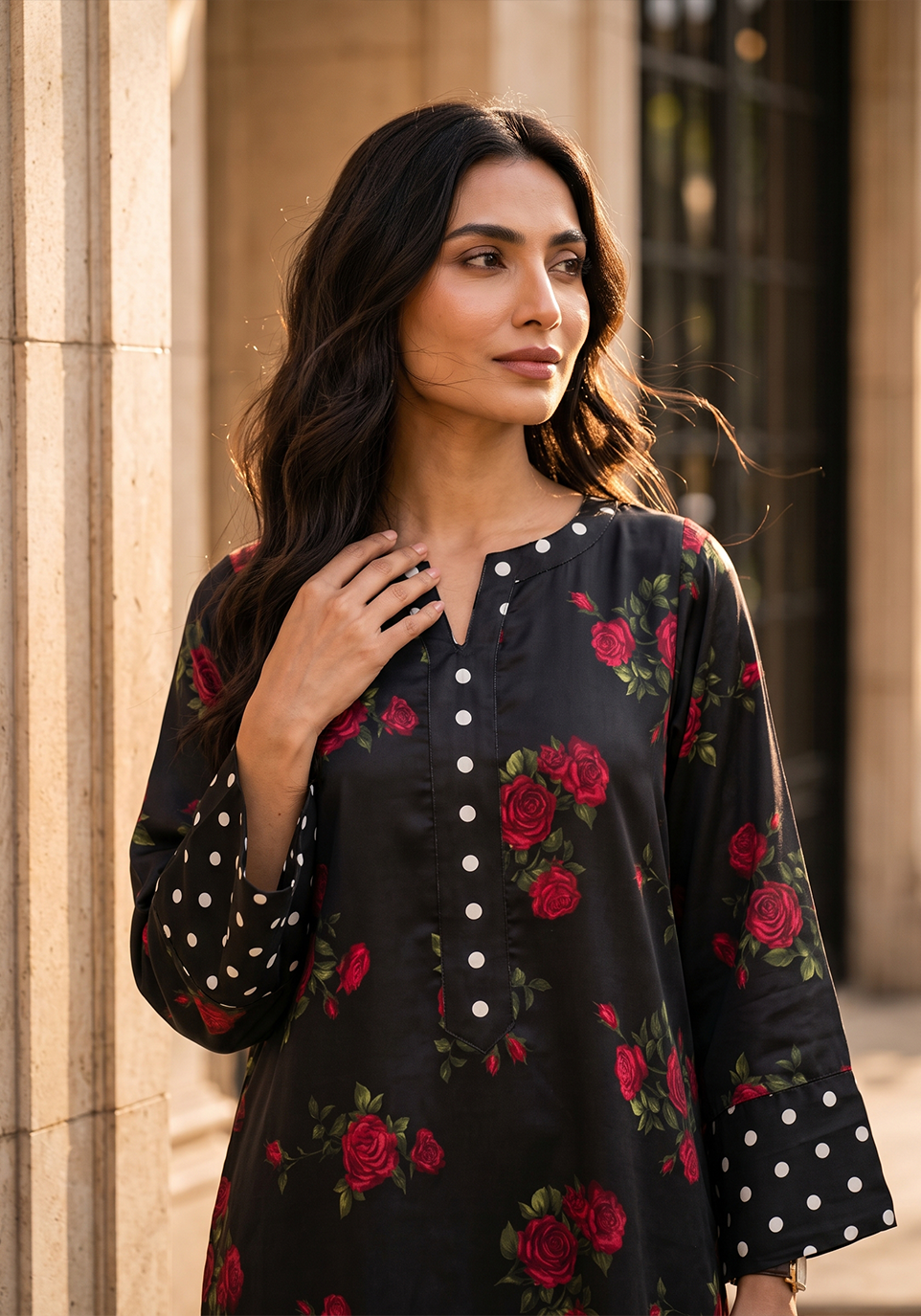 Zarqash | Silk Edit 26 | Rose Noir - Luxury Dress - available at Maria Faisal in UK and USA.