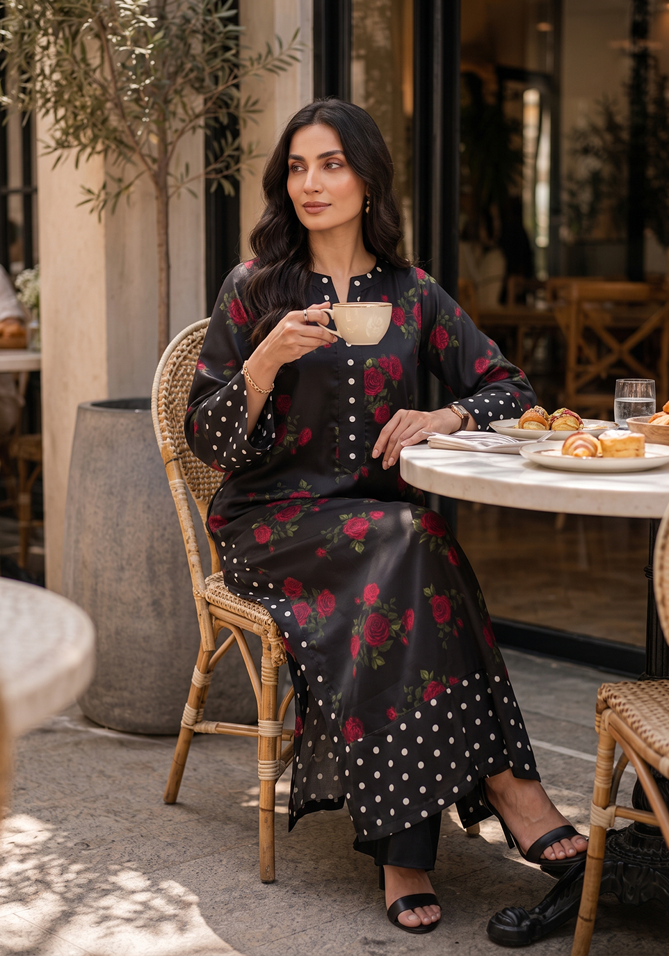 Zarqash | Silk Edit 26 | Rose Noir - Luxury Dress - available at Maria Faisal in UK and USA.