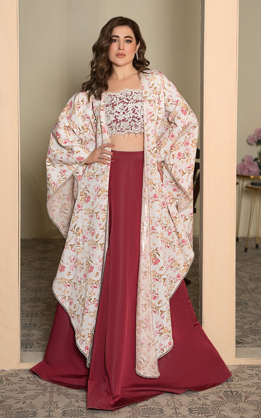 Threads and Motifs | Formal Dresses 25 | Embroidered Blouse With Printed Cape And Skirt - Ladies Clothes - Maria Faisal
