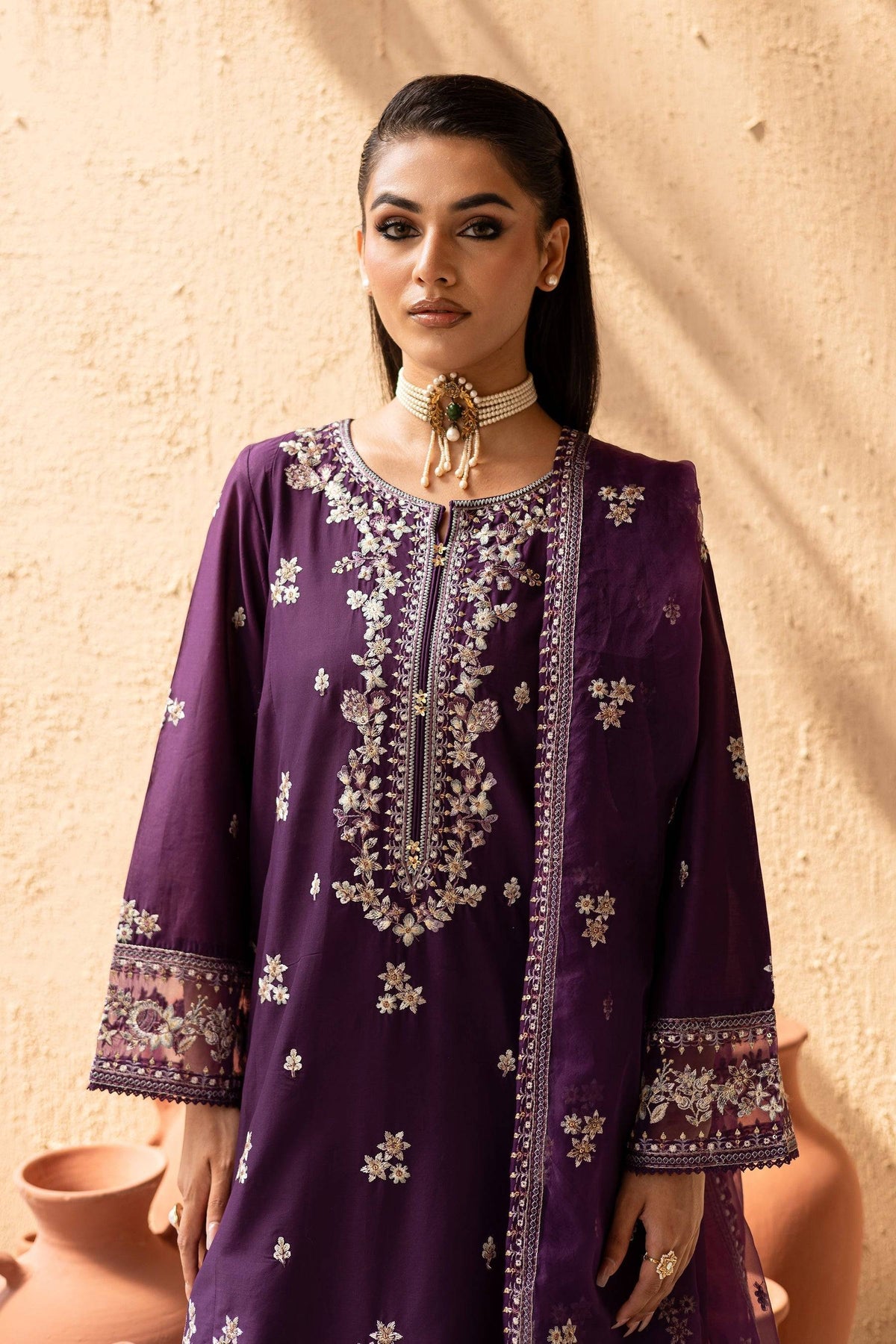 Batik | Nyra Embroidered Summer Solids | Amethyst by Maria Faisal - Registered Vendor of : Batik - type : Ladies Clothes - 100% original wedding dresses