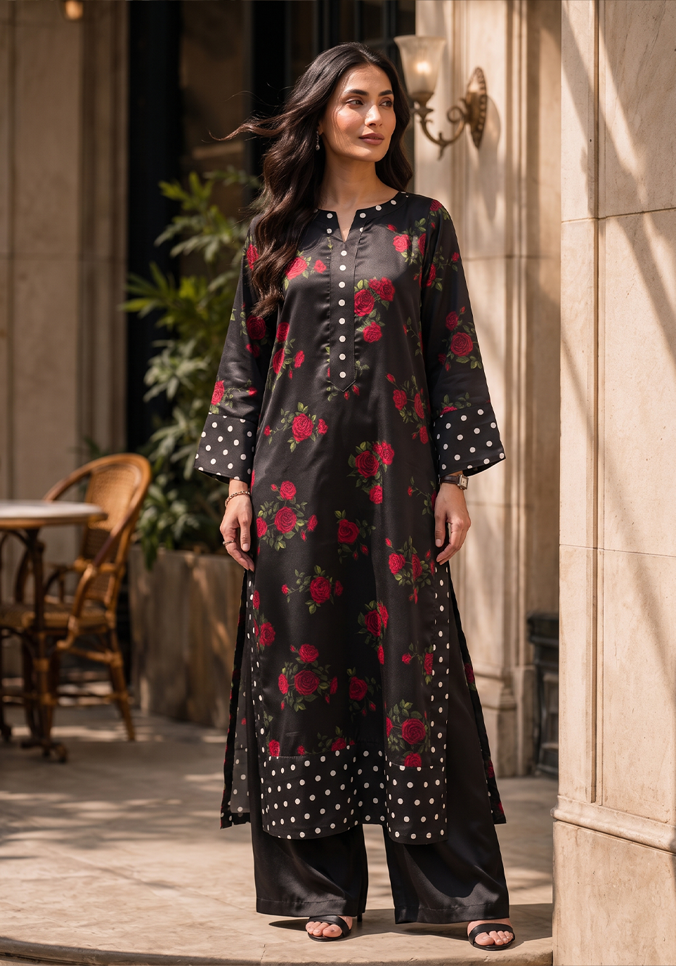 Zarqash | Silk Edit 26 | Rose Noir - Luxury Dress - available at Maria Faisal in UK and USA.