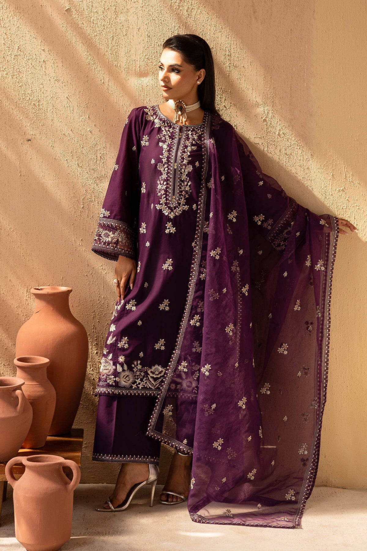 Batik | Nyra Embroidered Summer Solids | Amethyst by Maria Faisal - Registered Vendor of : Batik - type : Ladies Clothes - 100% original wedding dresses