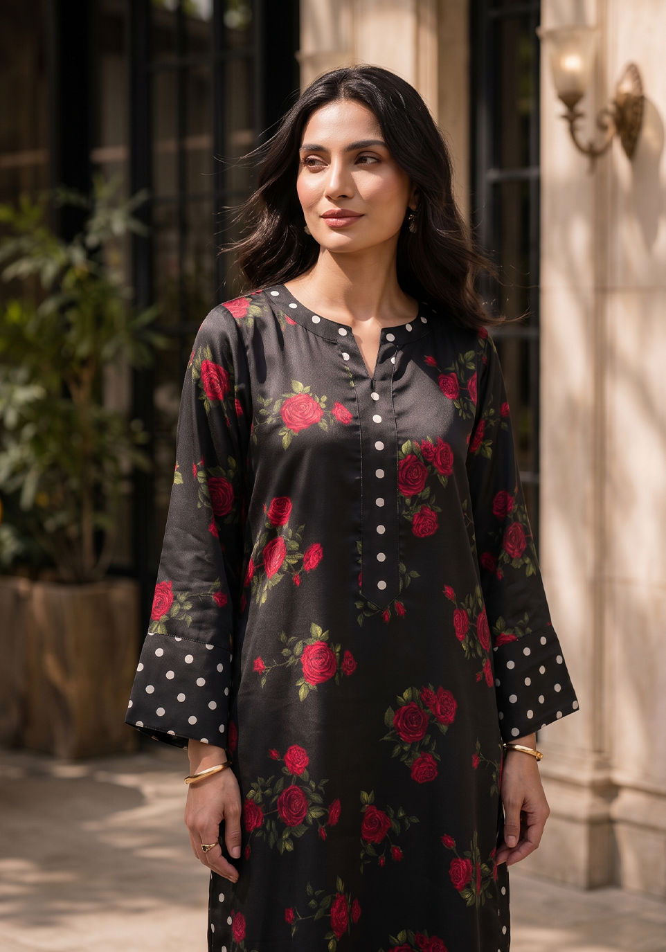 Zarqash | Silk Edit 26 | Rose Noir - Luxury Dress - available at Maria Faisal in UK and USA.