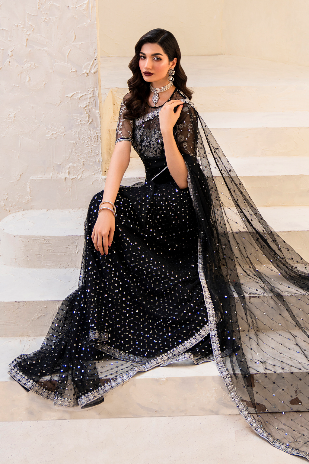 Iznik | Chinnon Chiffon | CC-50 Embroidered Net - Ladies Clothes - Maria Faisal