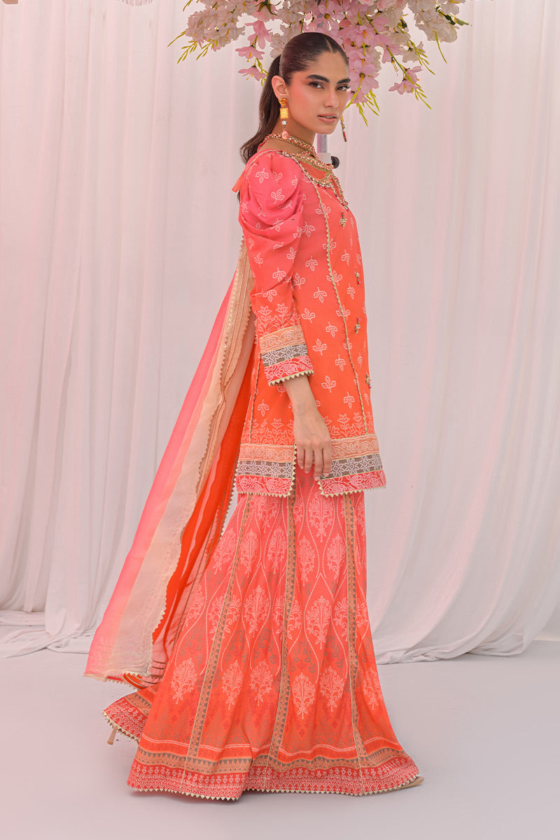 Chic Ophicial | The Maison Duo | Coral Glow - Luxury Dress - available at Maria Faisal in UK and USA.
