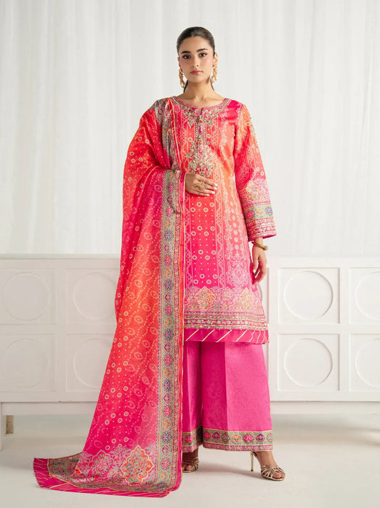 Gulaal | Aira Printed Silk | Marigold Dusk - Luxury Dress - available at Maria Faisal in UK and USA.