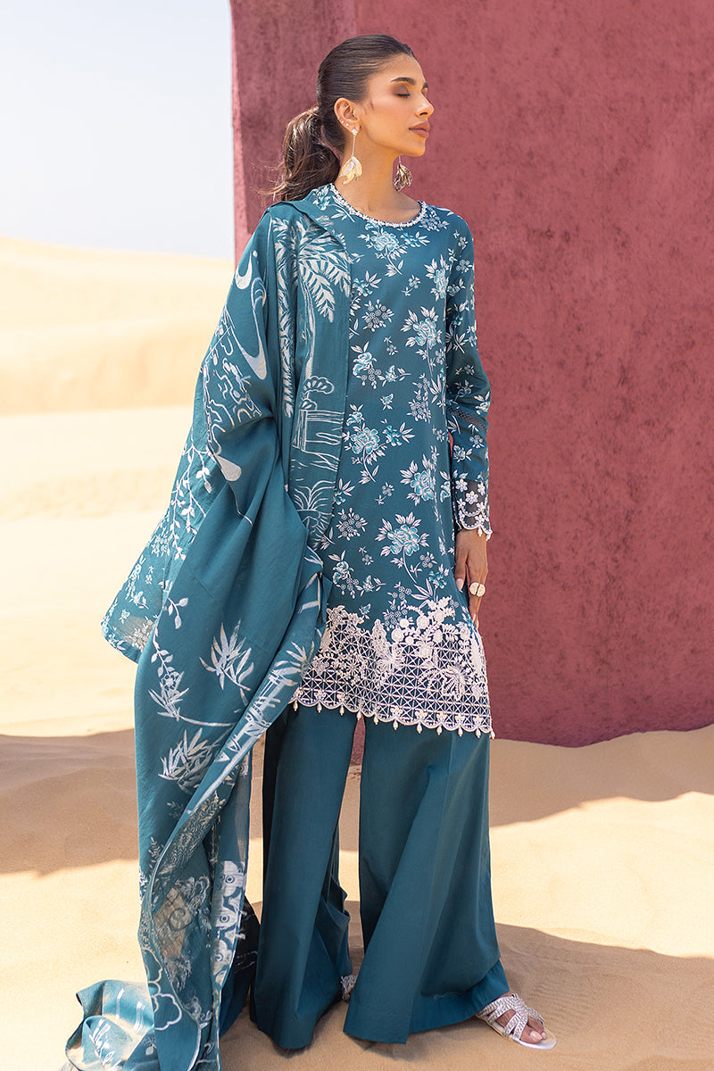 Cross Stitch | Eid Lawn 24 | TEAL SERENITY - Designer Dress with Intricate embroidery and embellishments. Shop elegent wedding dress at Maria Faisal.