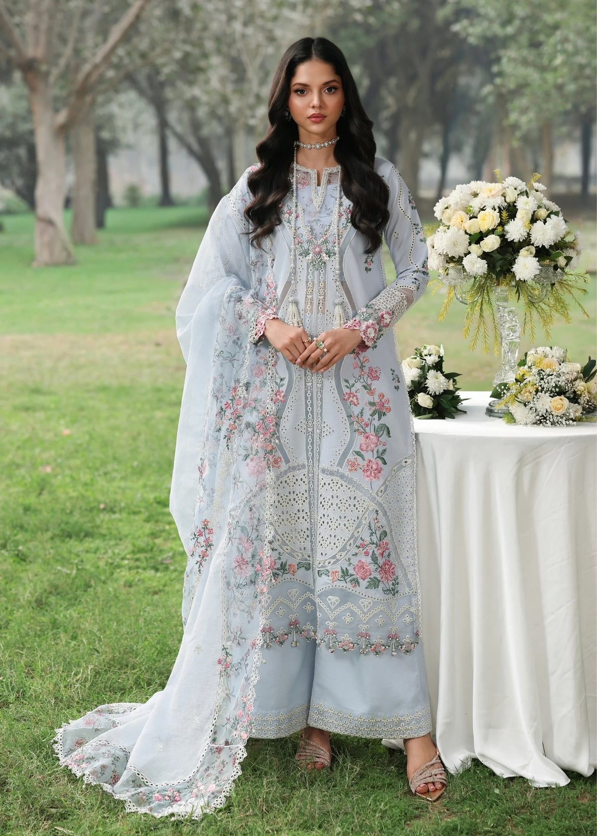 Sardinia | Tales of Petals | MORNING SKY - Luxury Dress - available at Maria Faisal in UK and USA.