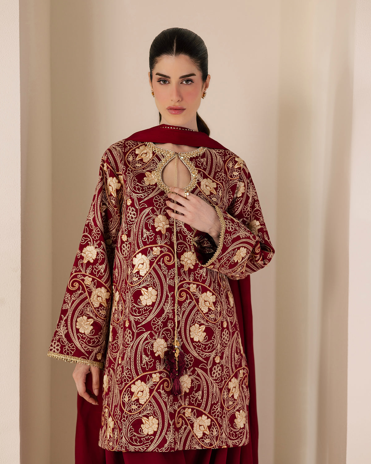 Sadaf Fawad Khan | Eva Luxury Pret 26 | Claret - Luxury Dress - available at Maria Faisal in UK and USA.