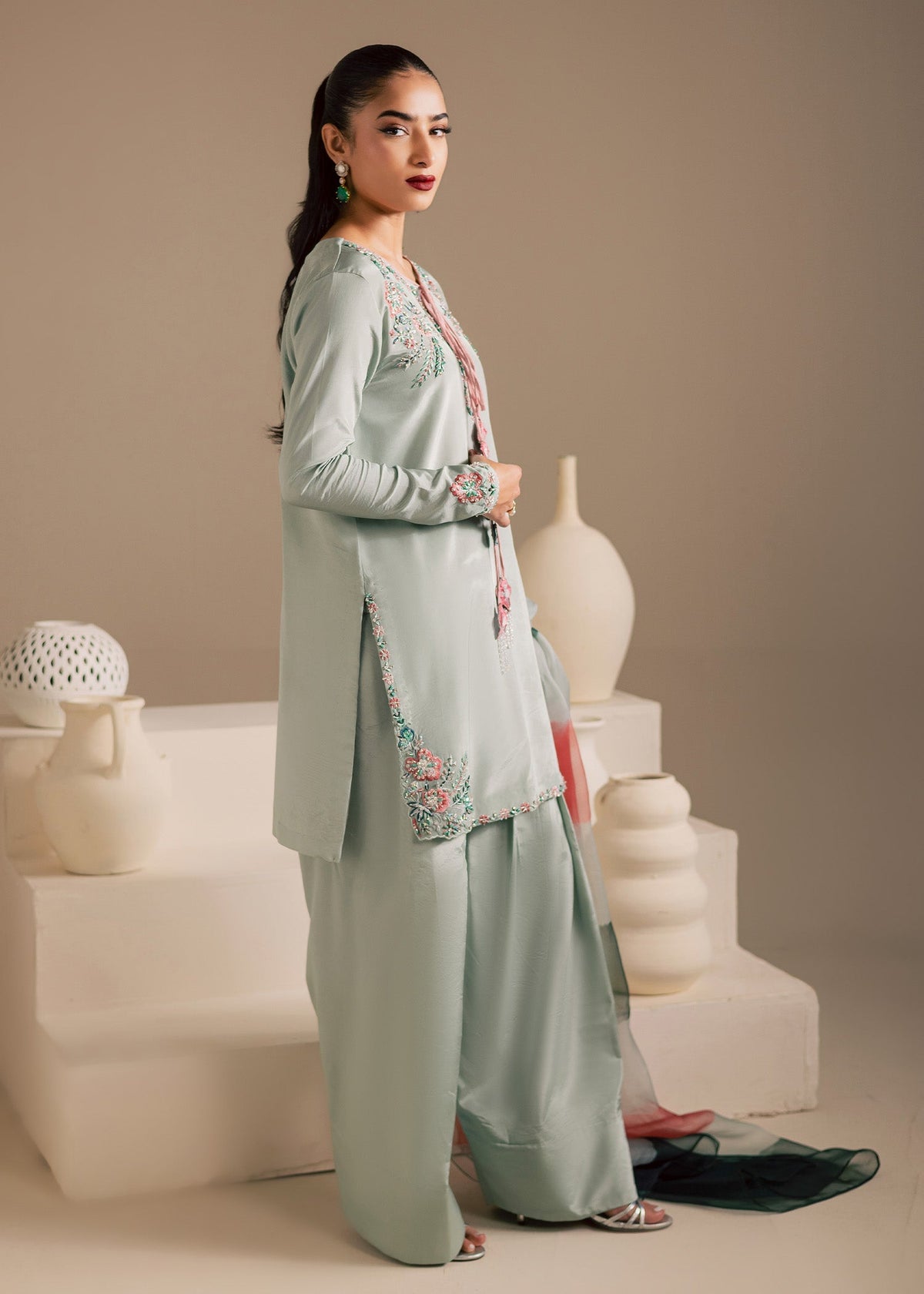 Maria Osama Khan | Noir Bliss Luxury Formals | Ash Mist - Formal Dress - available at Maria Faisal in UK and USA.