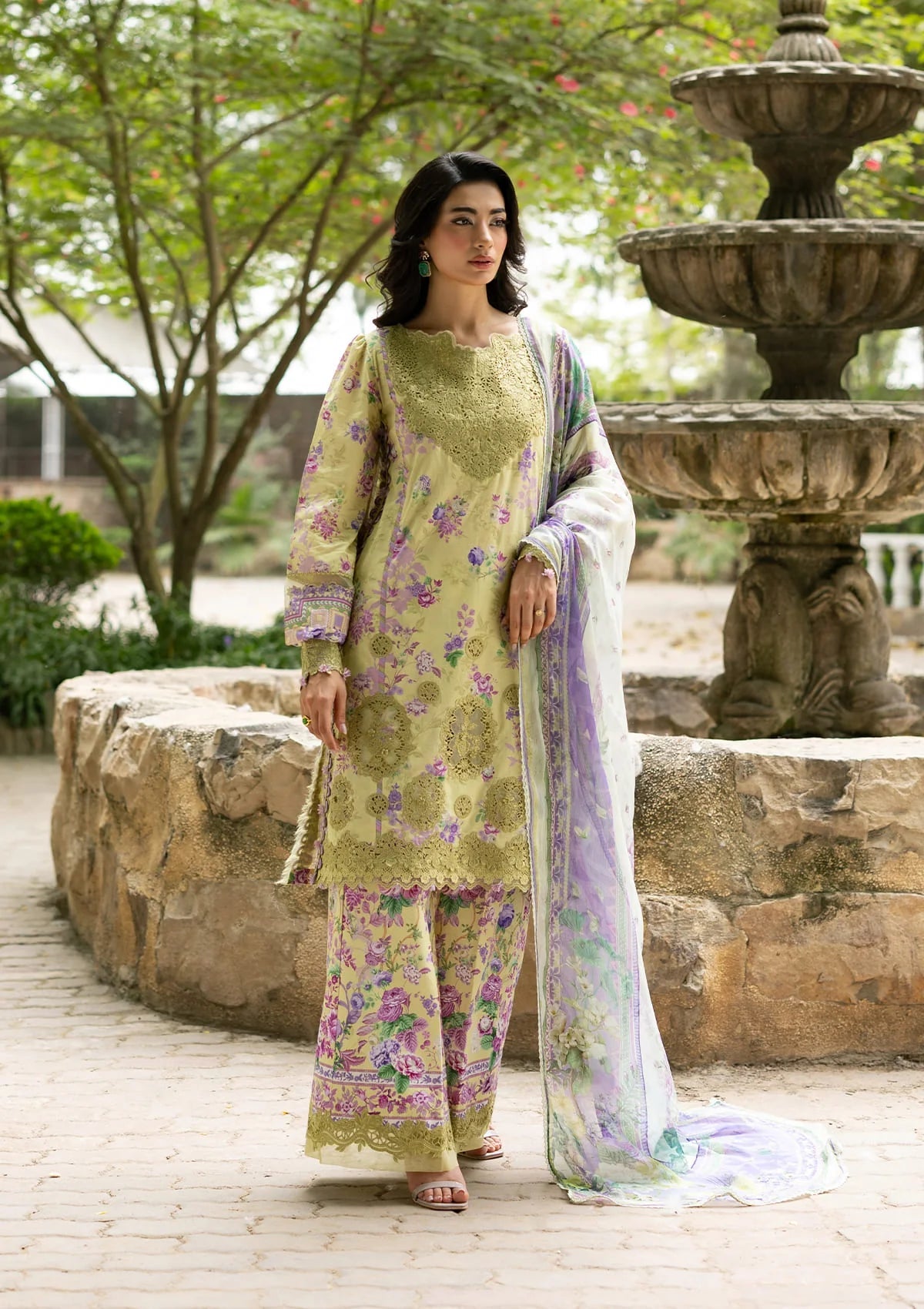 Elaf Premium | Signature Embroidered Lawn with Chiffon Collection 26 | ESG-8A OLIVIA - Luxury Dress - available at Maria Faisal in UK and USA.