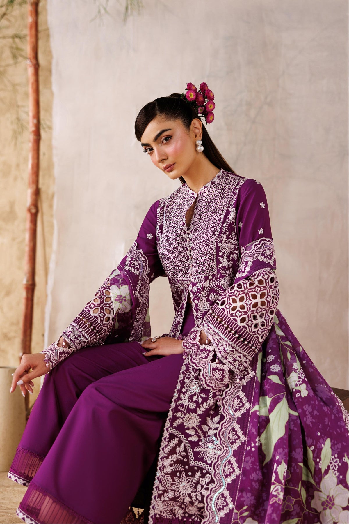 Akbar Aslam | Elea Lawn 26 | Tenebris - Luxury Dress - available at Maria Faisal in UK and USA.