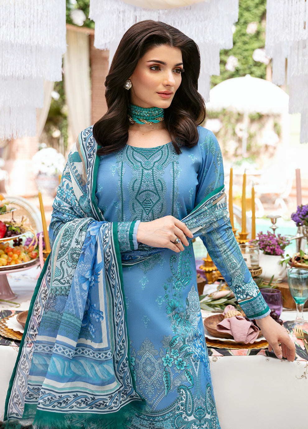 Gulaal | Summer Glow Lawn 24 | ELAINE (GL-L-24V3-07) - Designer Dress with Intricate embroidery and embellishments. Shop elegent wedding dress at Maria Faisal.