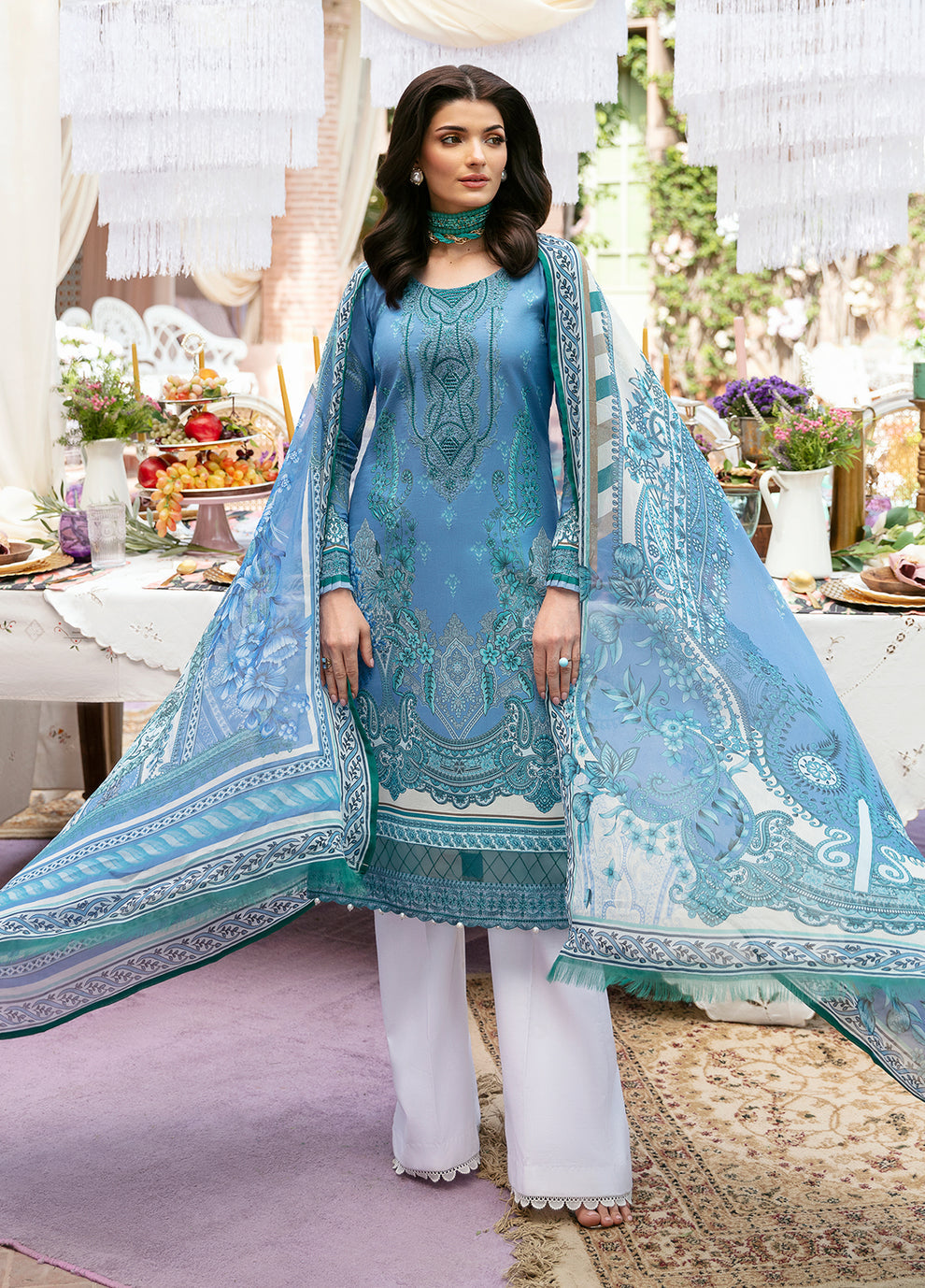 Gulaal | Summer Glow Lawn 24 | ELAINE (GL-L-24V3-07) - Designer Dress with Intricate embroidery and embellishments. Shop elegent wedding dress at Maria Faisal.